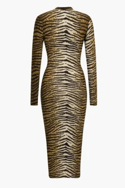 MICAS Long Sleeve Dresses|Midi Dresses-Leopard Print Long Sleeve Slim Midi Dress