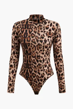 MICAS Bodysuits-Leopard Print Long Sleeve Bodysuit