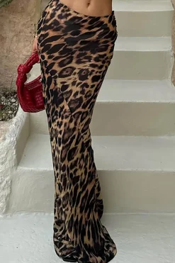 MICAS Skirts-Leopard Print Mermaid Skirt BROWN