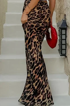 MICAS Skirts-Leopard Print Mermaid Skirt BROWN