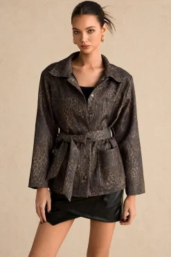 MICAS Outerwear|Outerwear-Leopard Print Pocket Button Belted Jacket COFFEE