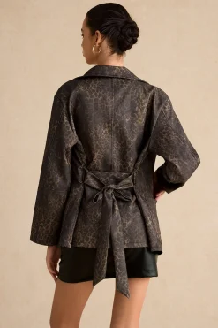 MICAS Outerwear|Outerwear-Leopard Print Pocket Button Belted Jacket COFFEE