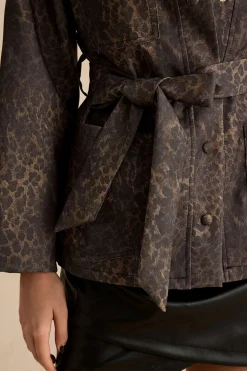 MICAS Outerwear|Outerwear-Leopard Print Pocket Button Belted Jacket COFFEE