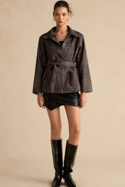 MICAS Outerwear|Outerwear-Leopard Print Pocket Button Belted Jacket COFFEE