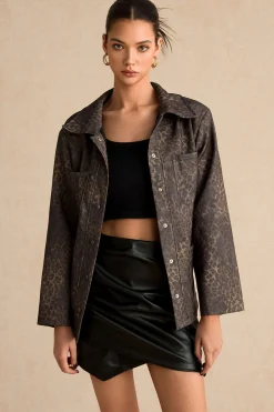 MICAS Outerwear|Outerwear-Leopard Print Pocket Button Belted Jacket COFFEE