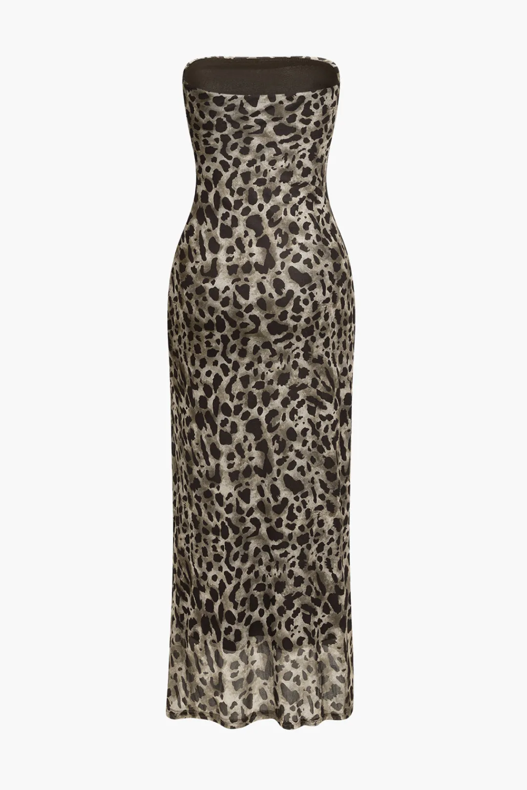 MICAS Midi Dresses-Leopard Print Slit Strapless Midi Dress Contrast Color