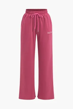 MICAS Pant Sets|Vacation Sets-Letter Embroidery Hooded Top And Tie-Up Trousers Set