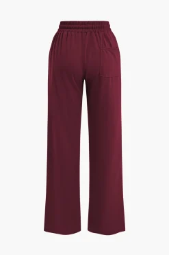 MICAS Pant Sets|Vacation Sets-Letter Embroidery Hooded Top And Tie-Up Trousers Set