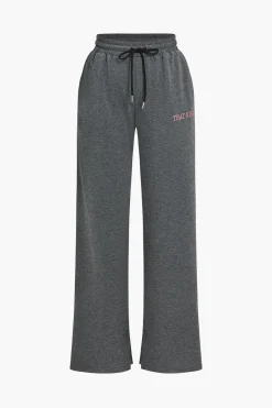 MICAS Pant Sets|Vacation Sets-Letter Embroidery Hooded Top And Tie-Up Trousers Set