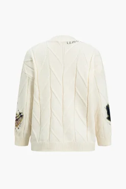 MICAS Outerwear|Outerwear-Letter Embroidery Sweater Cardigan