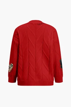 MICAS Outerwear|Outerwear-Letter Embroidery Sweater Cardigan