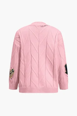 MICAS Outerwear|Outerwear-Letter Embroidery Sweater Cardigan