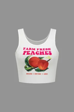MICAS Tank Tops & Cami-Letter &Fruit Print Tank Top WHITE