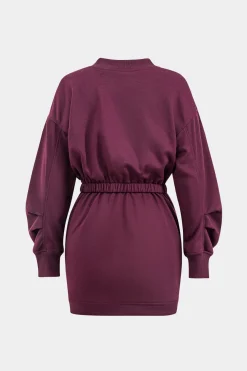 MICAS Long Sleeve Dresses|Mini Dresses-Letter Pattern V-Neck Long Sleeve Mini Dress BURGUNDY
