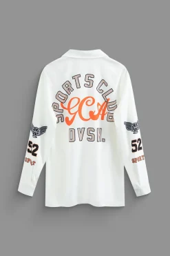 MICAS Long Sleeve Tops|Blouses & Shirts-Letter Print Button Up Lapel Long Sleeve Shirt WHITE