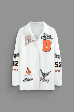 MICAS Long Sleeve Tops|Blouses & Shirts-Letter Print Button Up Lapel Long Sleeve Shirt WHITE