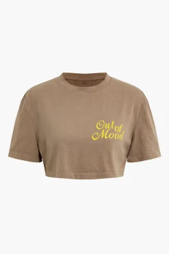 MICAS T-Shirts-Letter Print Crop T-Shirt LIGHT BROWN