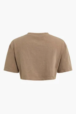 MICAS T-Shirts-Letter Print Crop T-Shirt LIGHT BROWN