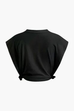 MICAS T-Shirts-Letter Print Knot Detail Sleeveless Side Cut Out T-Shirt