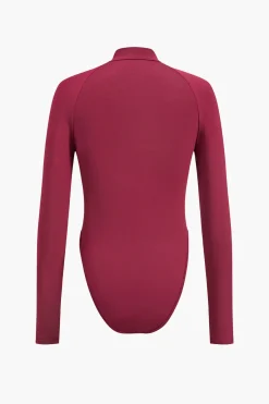 MICAS Bodysuits-Letter Print Long Sleeve Bodysuit BURGUNDY