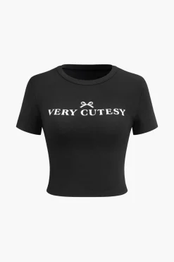 MICAS T-Shirts-Letter Print Short Sleeve Round Neck T-Shirt