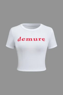 MICAS T-Shirts-Letter Print Short Sleeve Round Neck T-Shirt