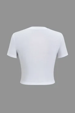 MICAS T-Shirts-Letter Print Short Sleeve Round Neck T-Shirt