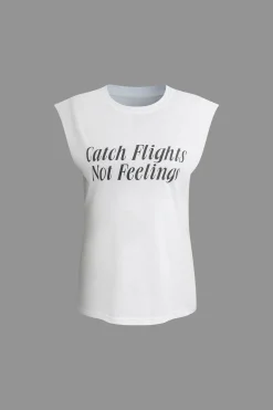 MICAS T-Shirts-Letter Print Sleeveless T-shirt