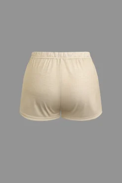 MICAS Short Sets|Vacation Sets-Letter Print Tie Front Crop Top And Shorts Set KHAKI