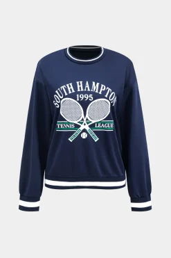 MICAS Skirt Sets-Letter Print Top And Pleated Skirt Set DARK BLUE