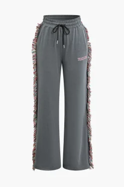 MICAS Pant Sets-Letter Print T-shirt And Tassel Drawstring Pants Set