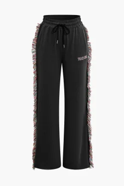 MICAS Pant Sets-Letter Print T-shirt And Tassel Drawstring Pants Set