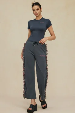 MICAS Pant Sets-Letter Print T-shirt And Tassel Drawstring Pants Set