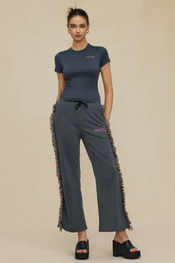 MICAS Pant Sets-Letter Print T-shirt And Tassel Drawstring Pants Set