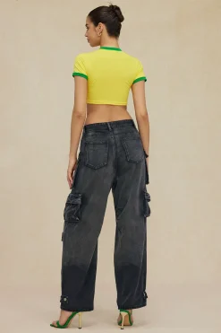 MICAS T-Shirts-Letter Printed Crop T-shirt Contrast Color