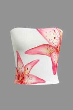 MICAS Tube Tops-Lily Print Strapless Top