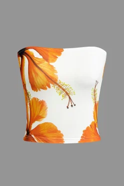 MICAS Tube Tops-Lily Print Strapless Top