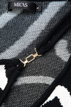 MICAS Knitwear|Knit Dresses-Line Pattern Cut Out Slit Knit Maxi Dress