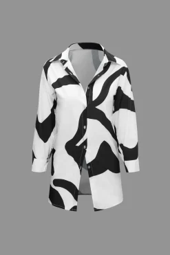 MICAS Pant Sets|Vacation Sets-Line Print Button Up Shirt And High Waist Wide Leg Pants Set BLACK