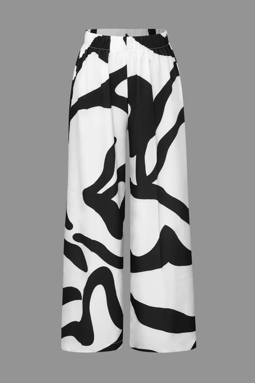 MICAS Pant Sets|Vacation Sets-Line Print Button Up Shirt And High Waist Wide Leg Pants Set BLACK