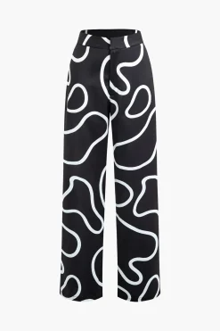 MICAS Pants-Line Print Straight Leg Pants BLACK