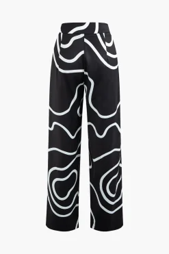 MICAS Pants-Line Print Straight Leg Pants BLACK