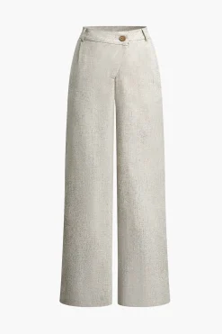 MICAS Pants-Linen Asymmetrical Zipper Straight Leg Pants
