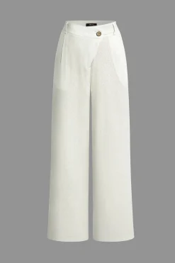 MICAS Pants-Linen Asymmetrical Zipper Straight Leg Pants