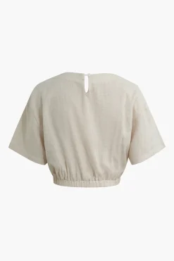 MICAS Blouses & Shirts-Linen Crop Short Sleeve Shirt BEIGE