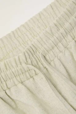 MICAS Pant Sets-Linen Padded-Shoulder Tie Side Top And Drawstring Pants Set BEIGE