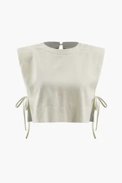 MICAS Pant Sets-Linen Padded-Shoulder Tie Side Top And Drawstring Pants Set BEIGE