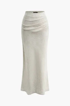 MICAS Skirts-Linen Ruched Mermaid Maxi Skirt IVORY