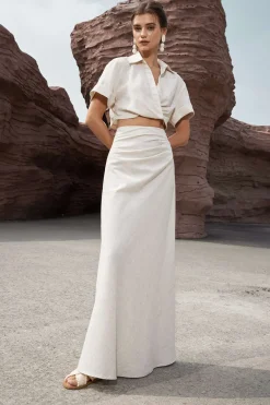 MICAS Skirts-Linen Ruched Mermaid Maxi Skirt IVORY