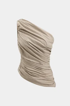 MICAS Tank Tops & Cami-Linen Ruched One Shoulder Tank Top BEIGE